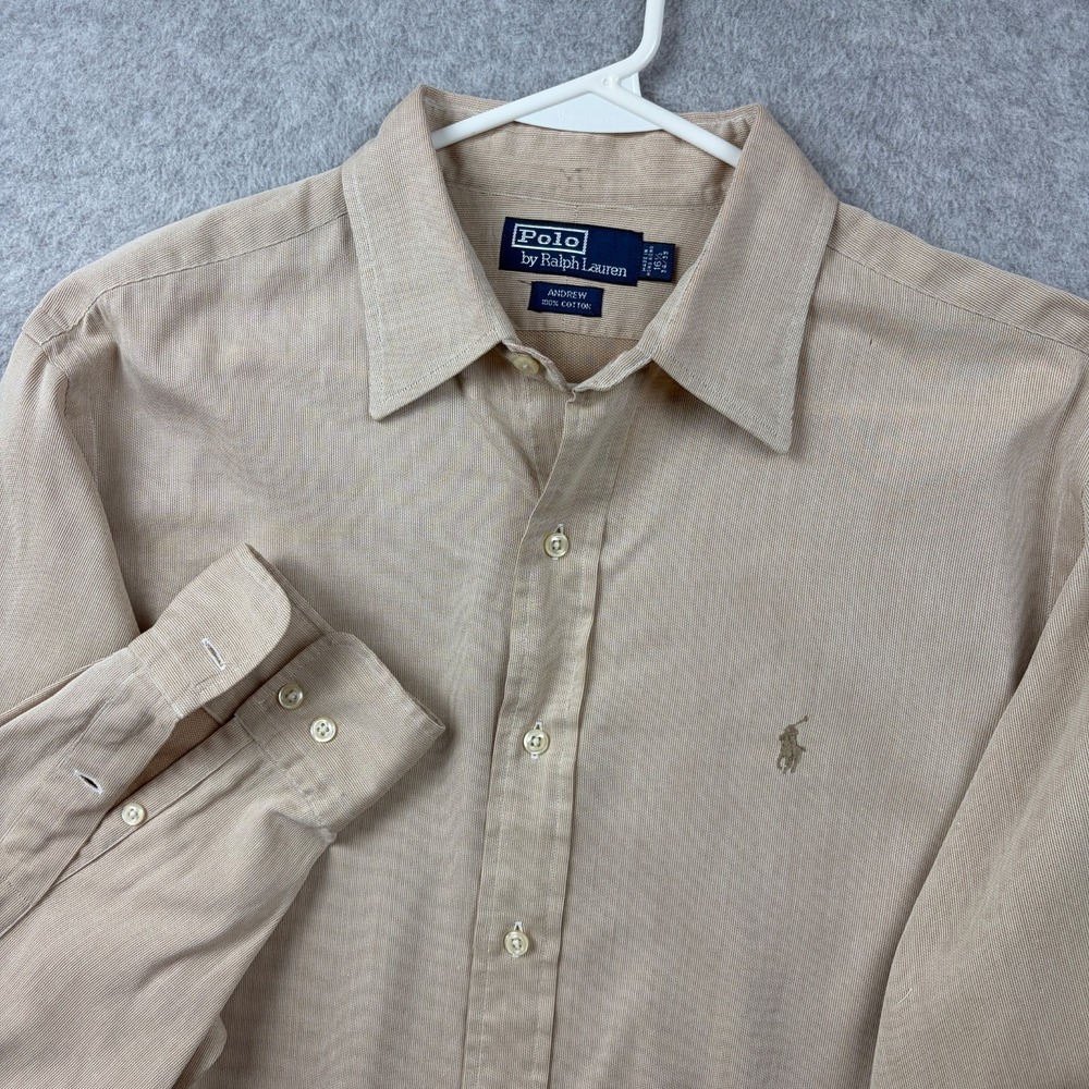 Polo Ralph Lauren Andrew Shirt Mens 16.5 34 35 Tan Bedford Cord Button Up VTG
